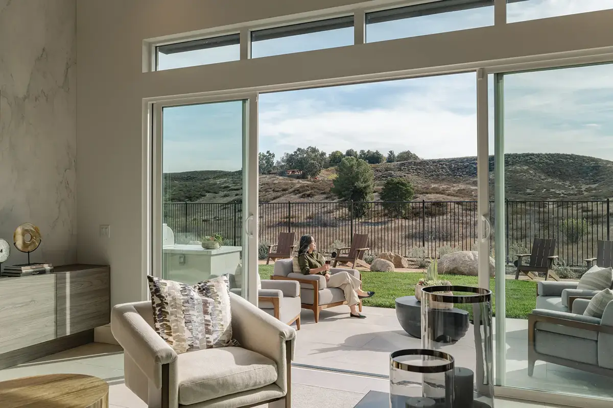 Relaxed woman sitting on a patio